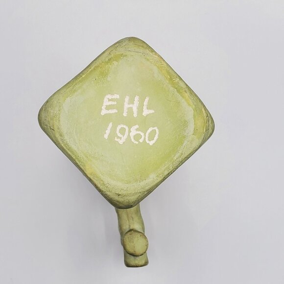 EHL 1960 Art Pottery Vase Planter Ceramic Vessel w/ Handle Green Floral Design - Picture 6 of 15
